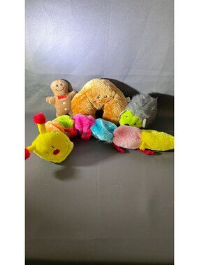 ZippyPaws Plush Dog Toys Bundle - Caterpillar Hedgehog Gingerbread Man & Croissa
